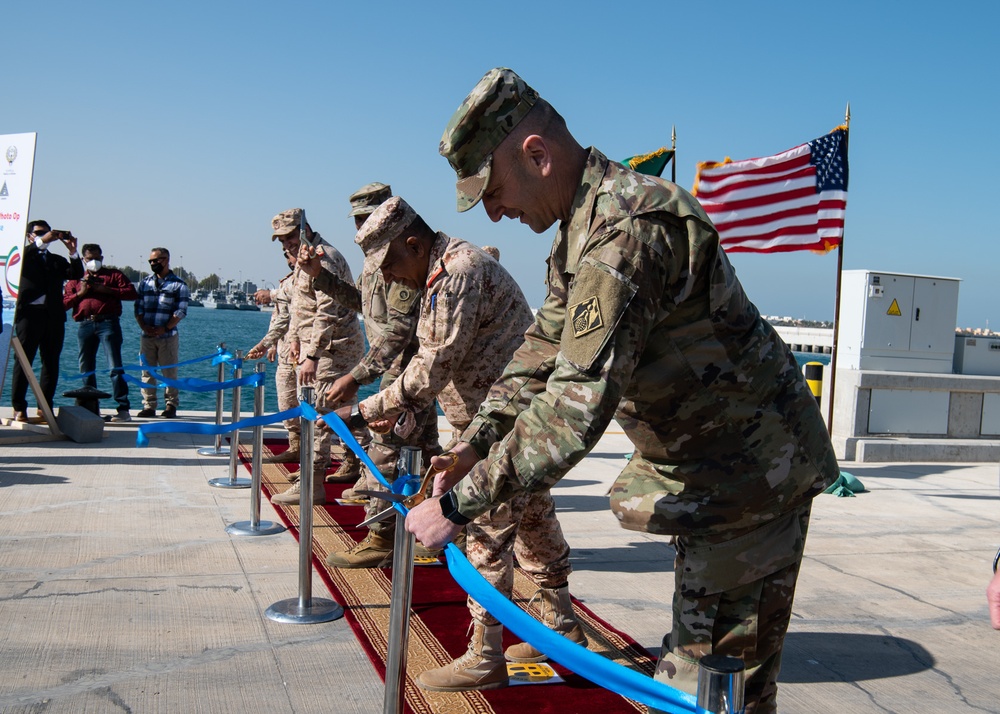 USACE commanding general and officials cut the ceremonial ribbon to open Kuwaiti Navy pier