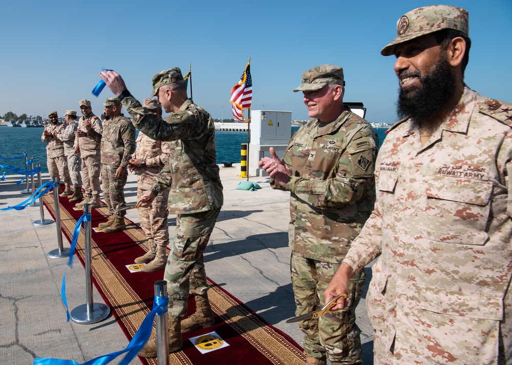 USACE commanding general and officials cut the ceremonial ribbon to open Kuwaiti Navy pier