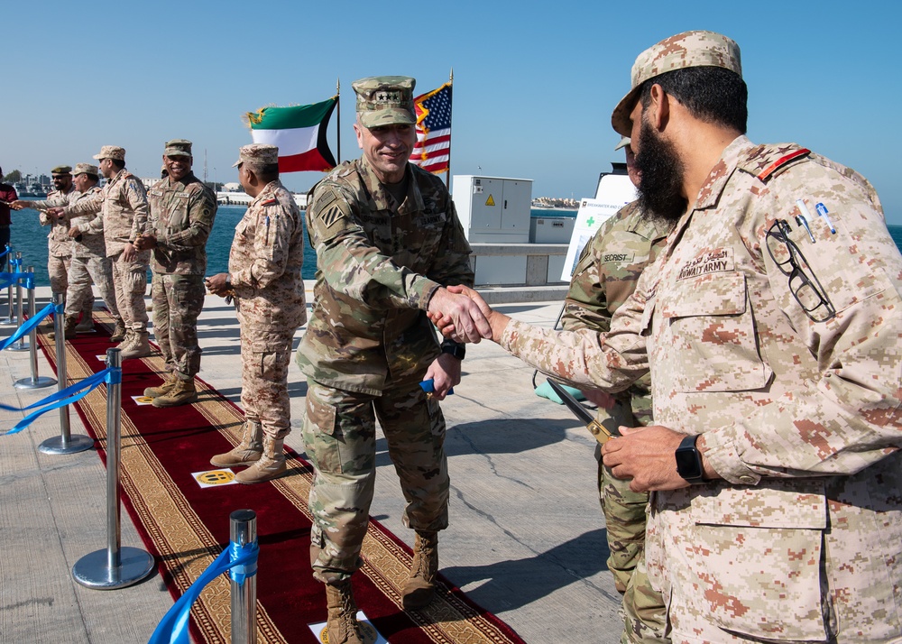 USACE commanding general and officials cut the ceremonial ribbon to open Kuwaiti Navy pier