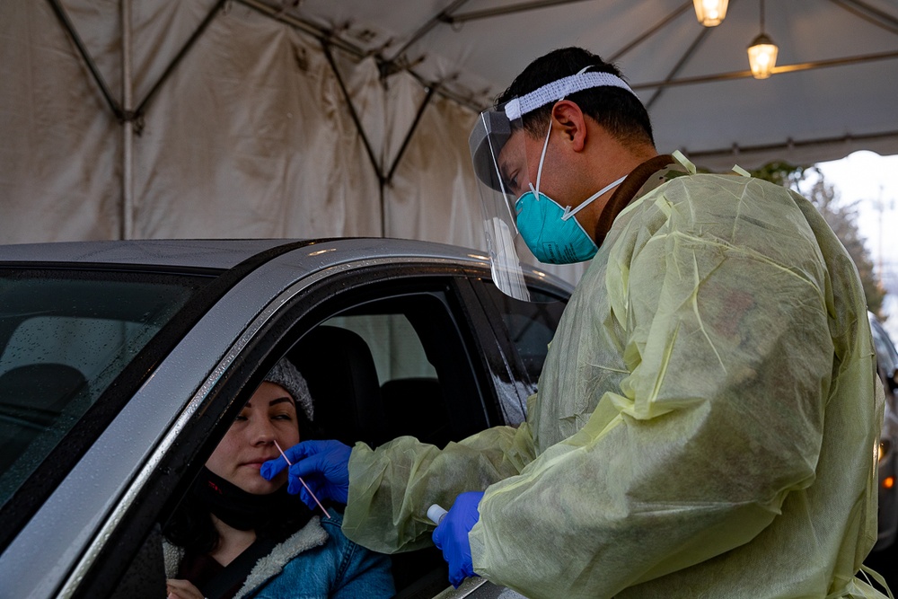 Connecticut Air National Guard Airmen administer COVID tests in Milford.