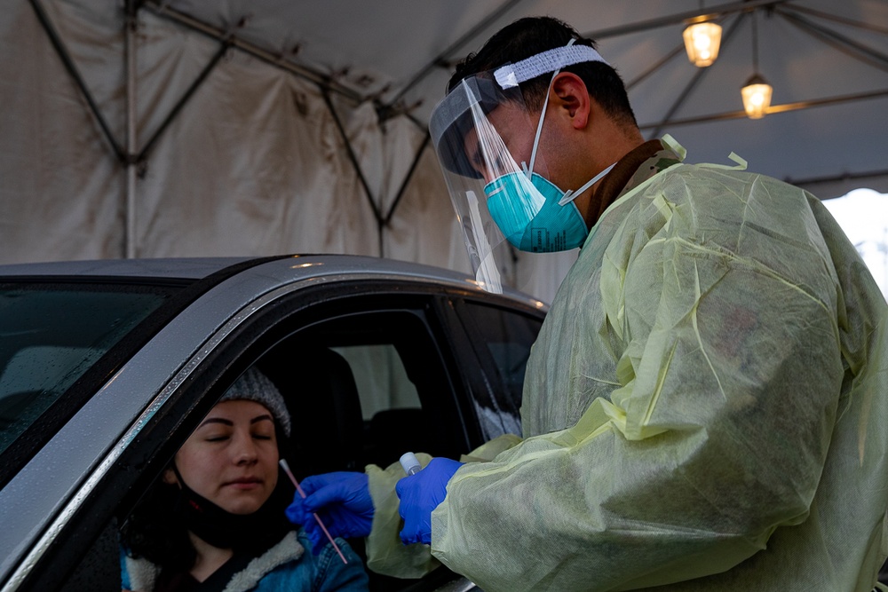 Connecticut Air National Guard Airmen administer COVID tests in Milford.