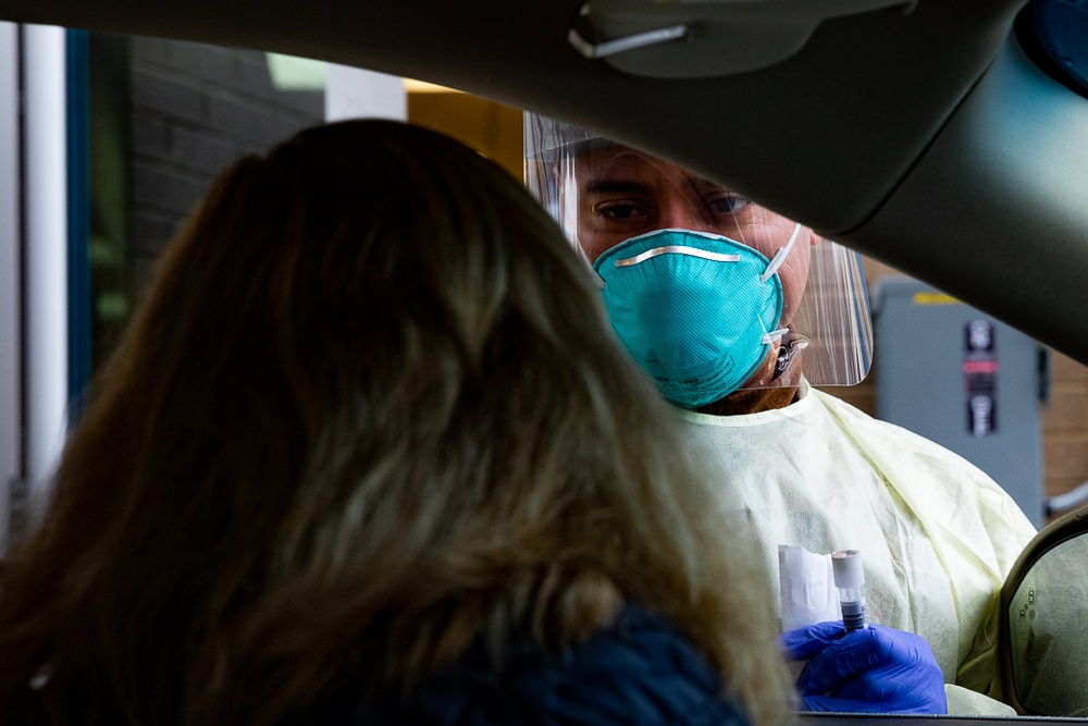 Connecticut Air National Guard Airmen administer COVID tests in Milford.