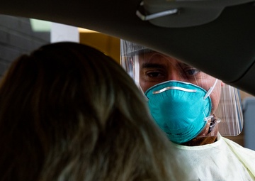 Connecticut Air National Guard Airmen administer COVID tests in Milford.