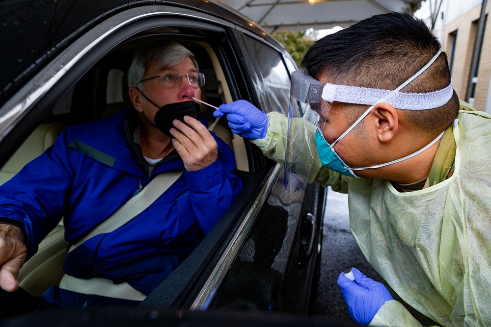 Connecticut Air National Guard Airmen administer COVID tests in Milford.