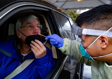 Connecticut Air National Guard Airmen administer COVID tests in Milford.