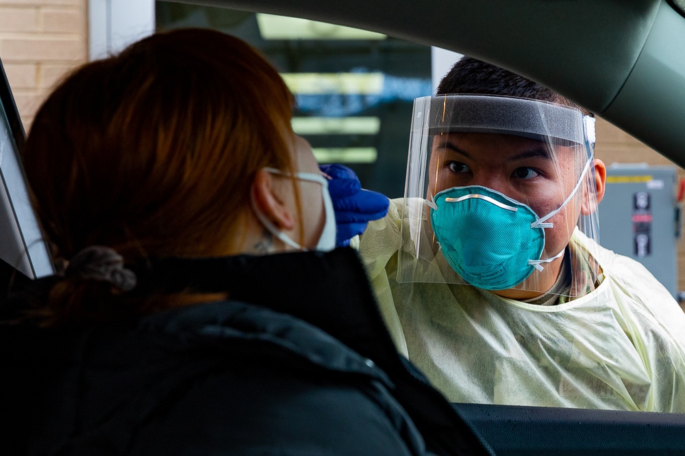 Connecticut Air National Guard Airmen administer COVID tests in Milford.