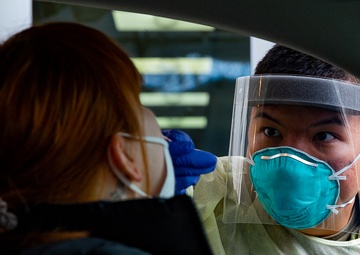 Connecticut Air National Guard Airmen administer COVID tests in Milford.