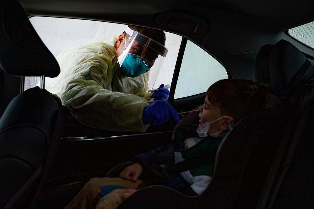 Connecticut Air National Guard Airmen administer COVID tests in Milford.