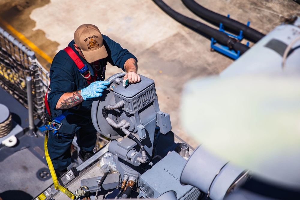 USS Billings Sailor Conducts Preventative Maintenance on UCARS