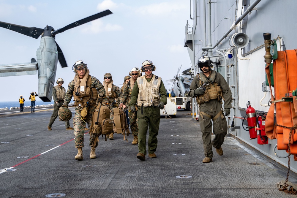 Brig. Gen. Kyle Ellison embarks the USS Essex during Noble Fusion