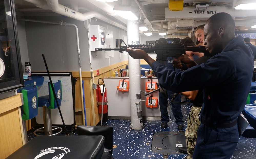 USS Lake Champlain (CG 57) Conducts Small Arms Familiarization Course