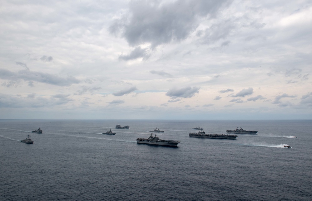 USS America (LHA 6) Steams in Formation During Exercise Noble Fusion
