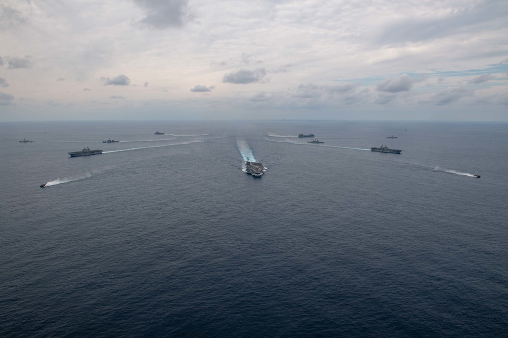 USS America (LHA 6) Steams in Formation During Exercise Noble Fusion