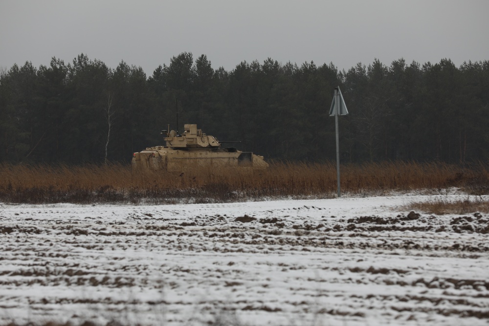 Bradley Fighting Vehicles Train in the Snow at DPTA