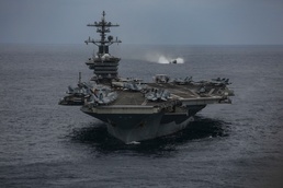 Abraham Lincoln sails in formation during exercise Noble Fusion