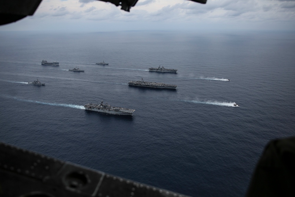 Abraham Lincoln sails in formation during exercise Noble Fusion