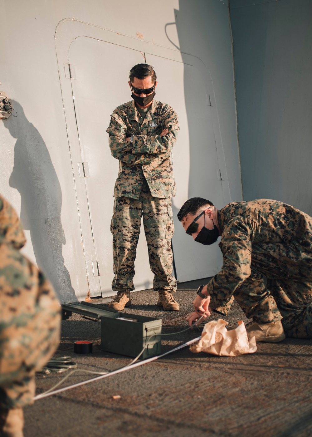 EOD Marines conduct time fuse burn aboard USS Portland (LPD 27)