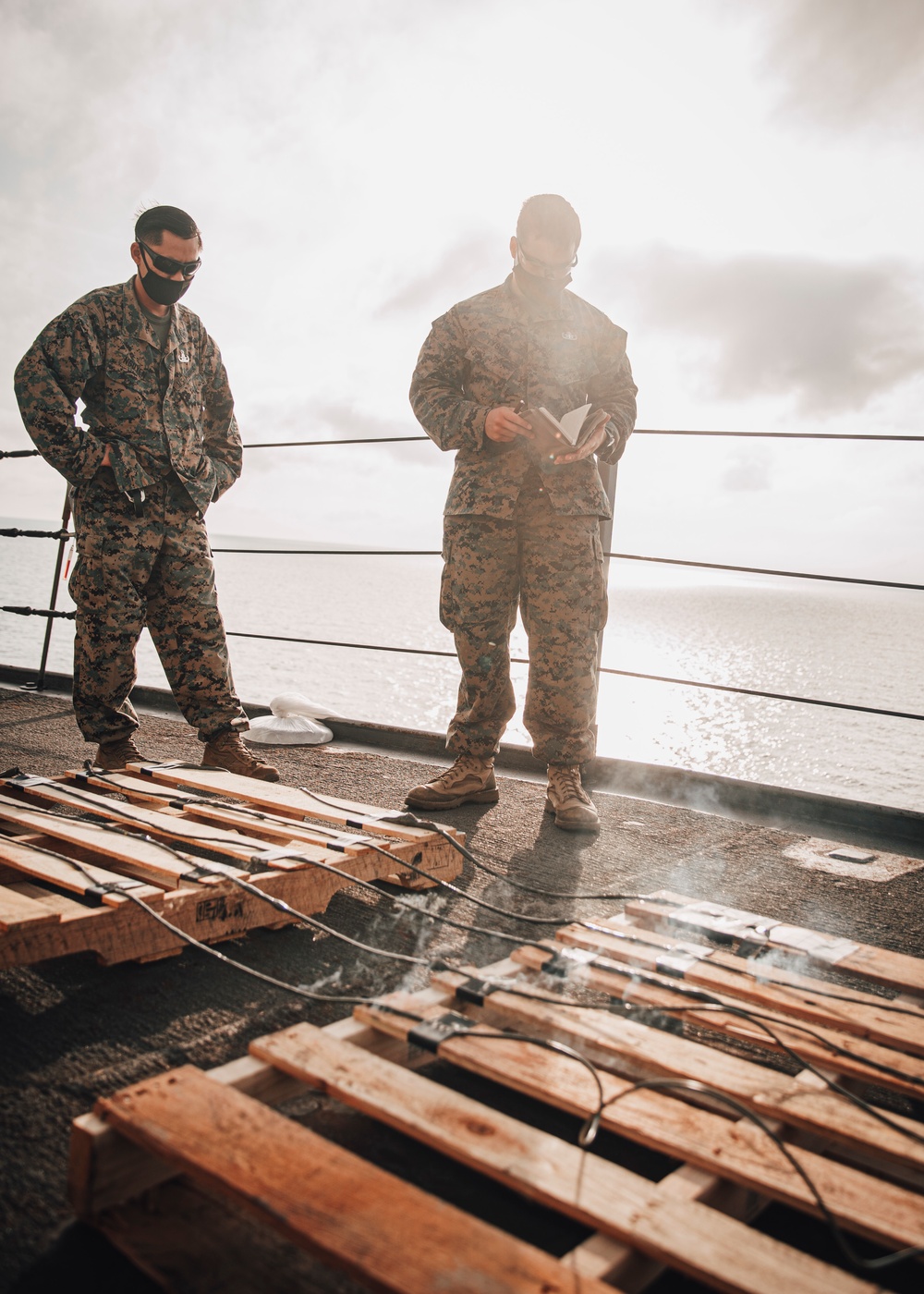 EOD Marines conduct time fuse burn aboard USS Portland (LPD 27)