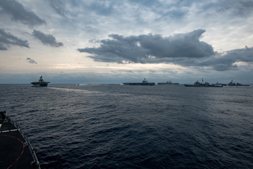 Spruance sail in formation during exercise Noble Fusion