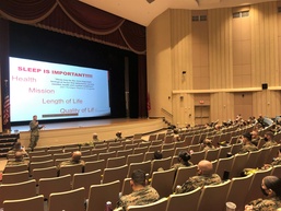 Lt. Cmdr. Hawkins presenting to Marines from Headquarters Battalion in Quantico, Virginia