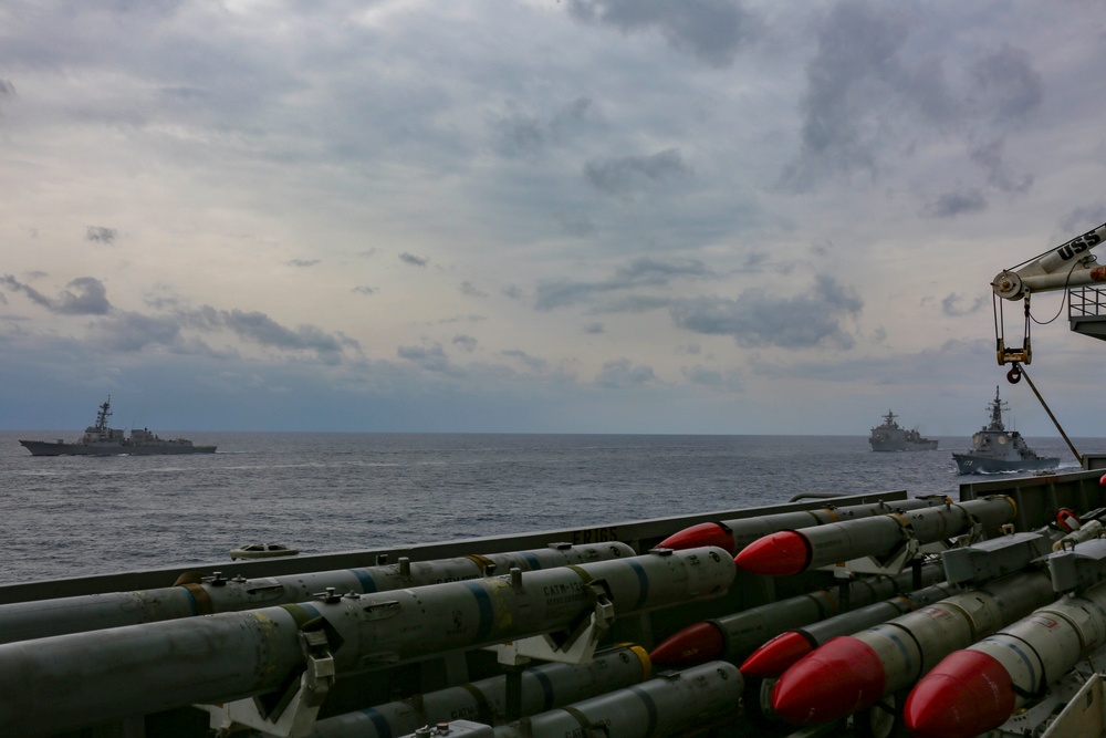 Abraham Lincoln sails in formation during exercise Noble Fusion