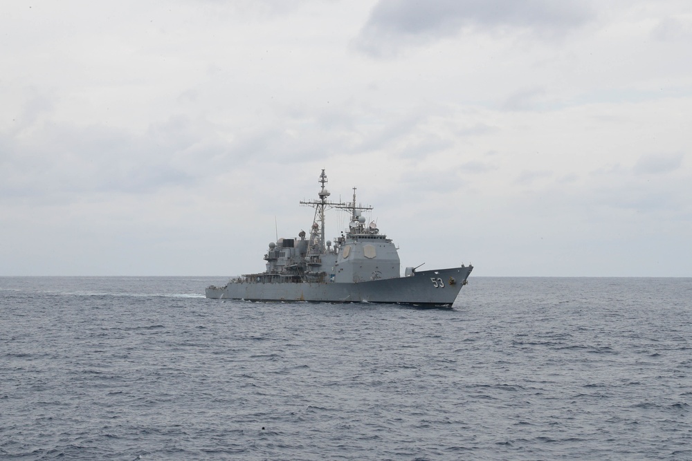 Abraham Lincoln sails in formation during exercise Noble Fusion