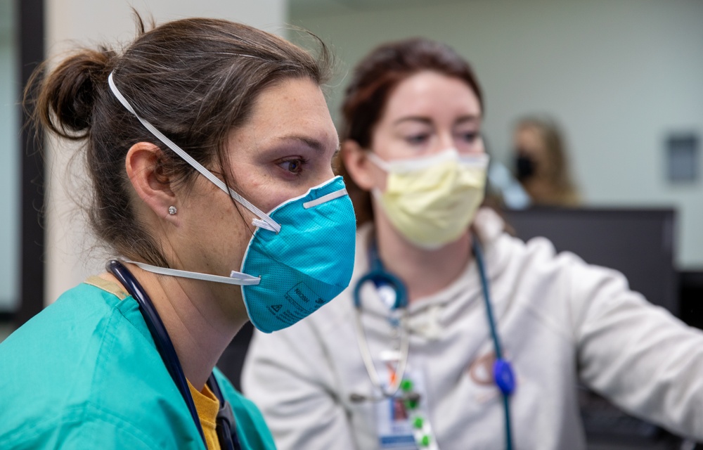 U.S. Airmen integrate with hospital staff at St. Francis Medical Center, Monroe, Louisiana