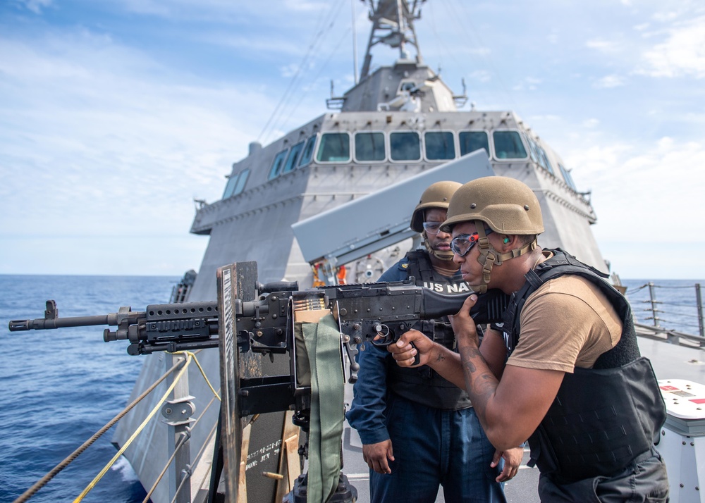 USS Charleston Sailors Conduct Live Fire Gunnery Exercise