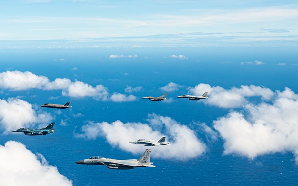 Fighter jets fly in formation for Cope North 22
