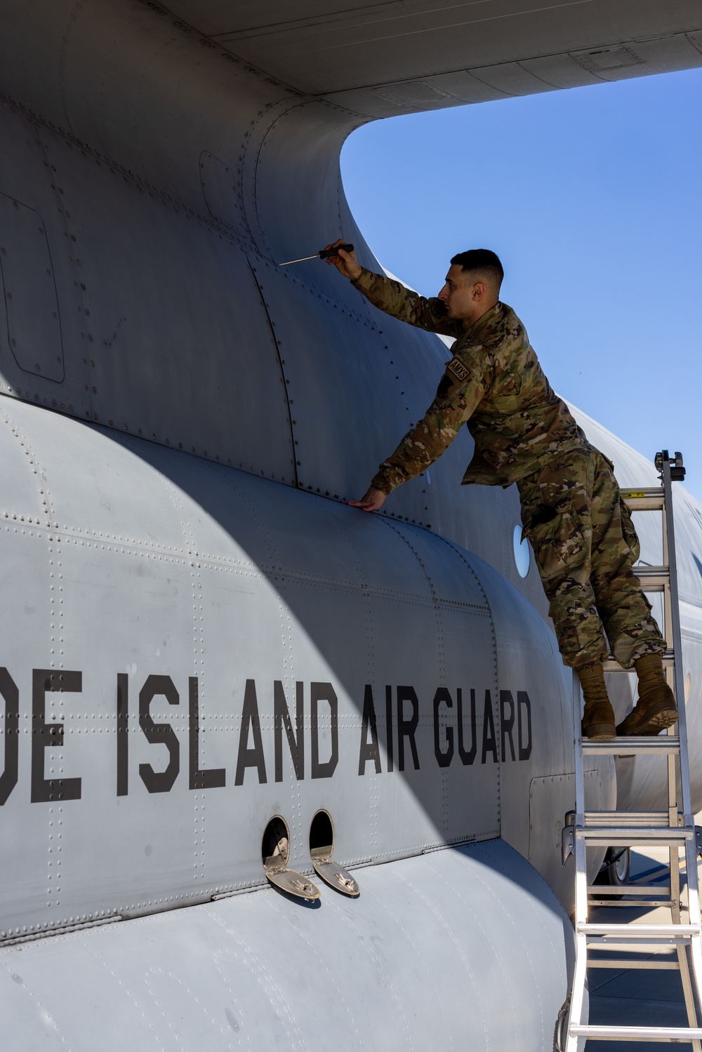 C130J Crew Chief Maintains Aircraft