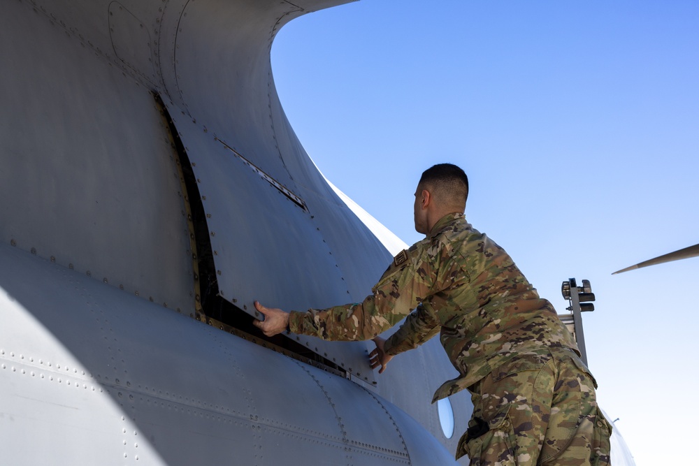 C130J Crew Chief Maintains Aircraft