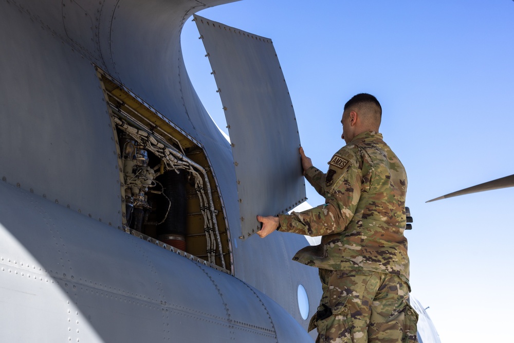 C130J Crew Chief Maintains Aircraft