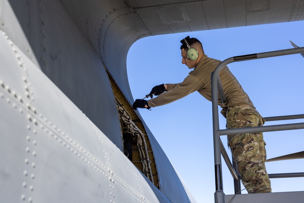 C130J Crew Chief Maintains Aircraft