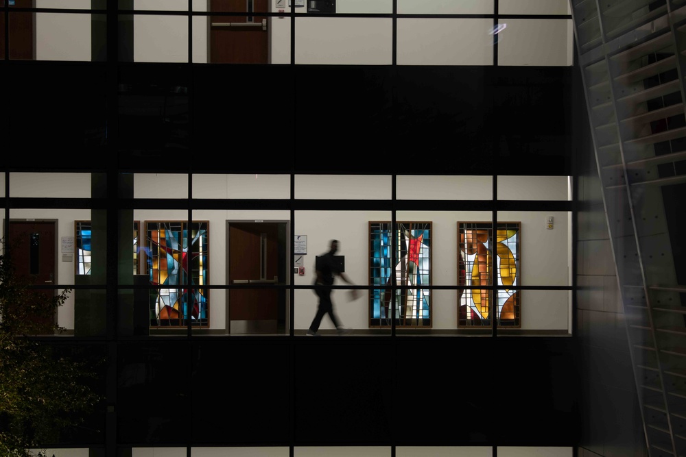 Stained glass from WHMC displayed in WHASC