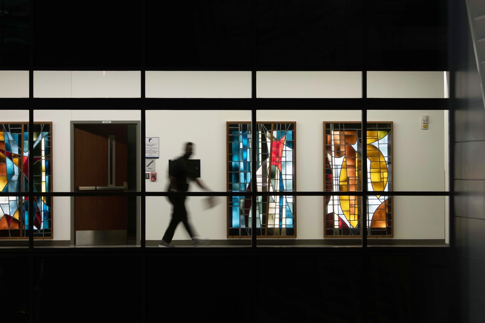 Stained glass from WHMC displayed in WHASC