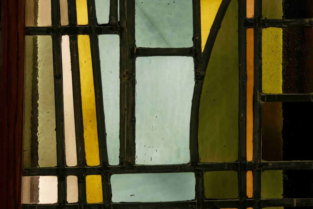 Stained glass from WHMC displayed in WHASC