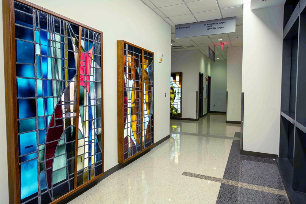 Stained glass from WHMC displayed in WHASC