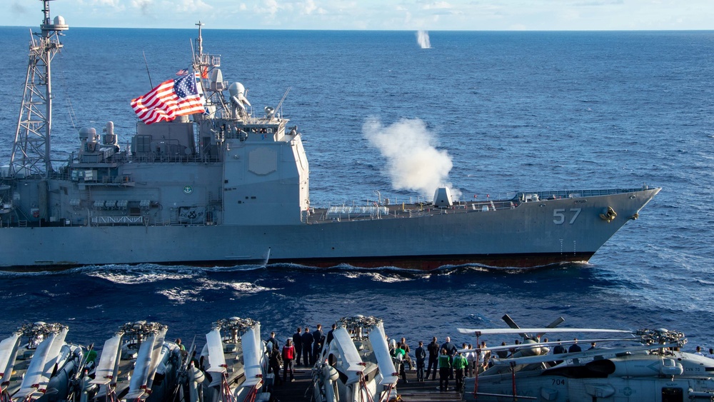 USS Carl Vinson (CVN 70) Observes Live-Fire Exercise with USS Lake Champlain (CG 57)