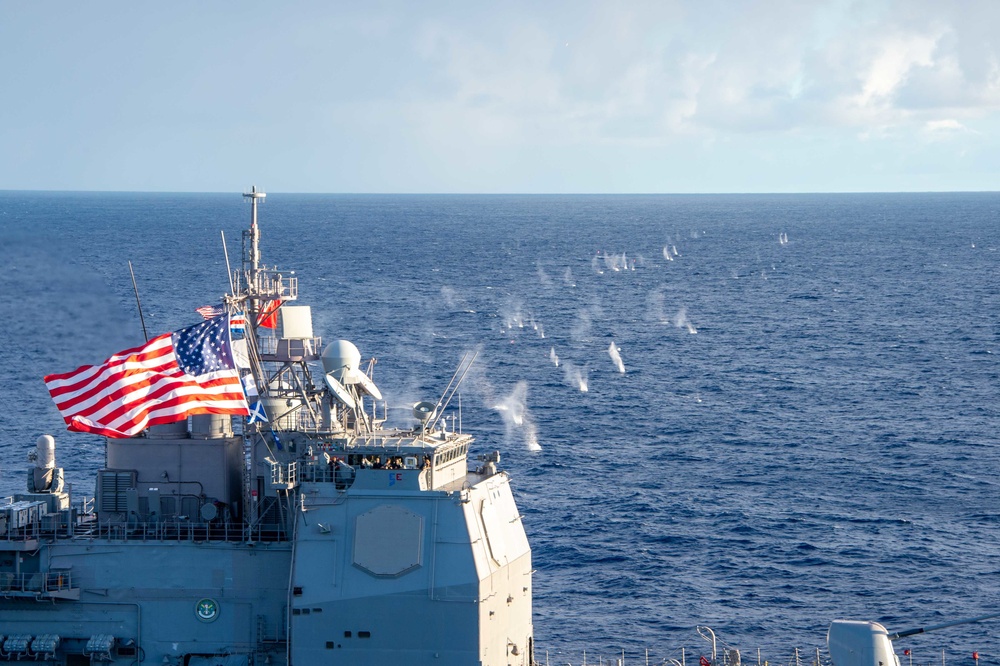 USS Carl Vinson (CVN 70) Observes Live-Fire Exercise with USS Lake Champlain (CG 57)