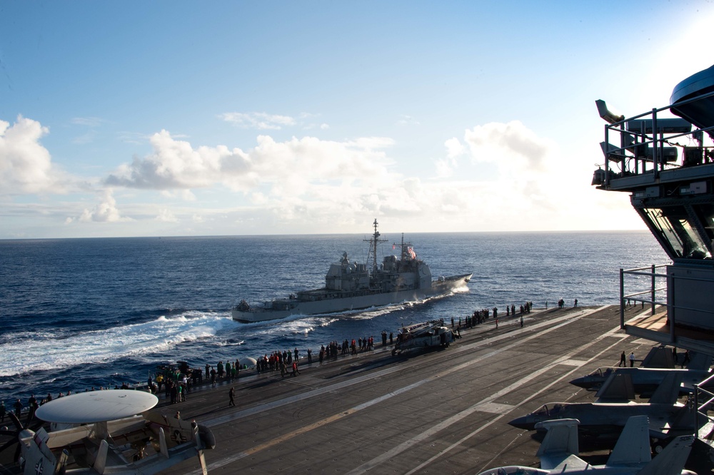 USS Carl Vinson (CVN 70) Observes Live-Fire Exercise with USS Lake Champlain (CG 57)