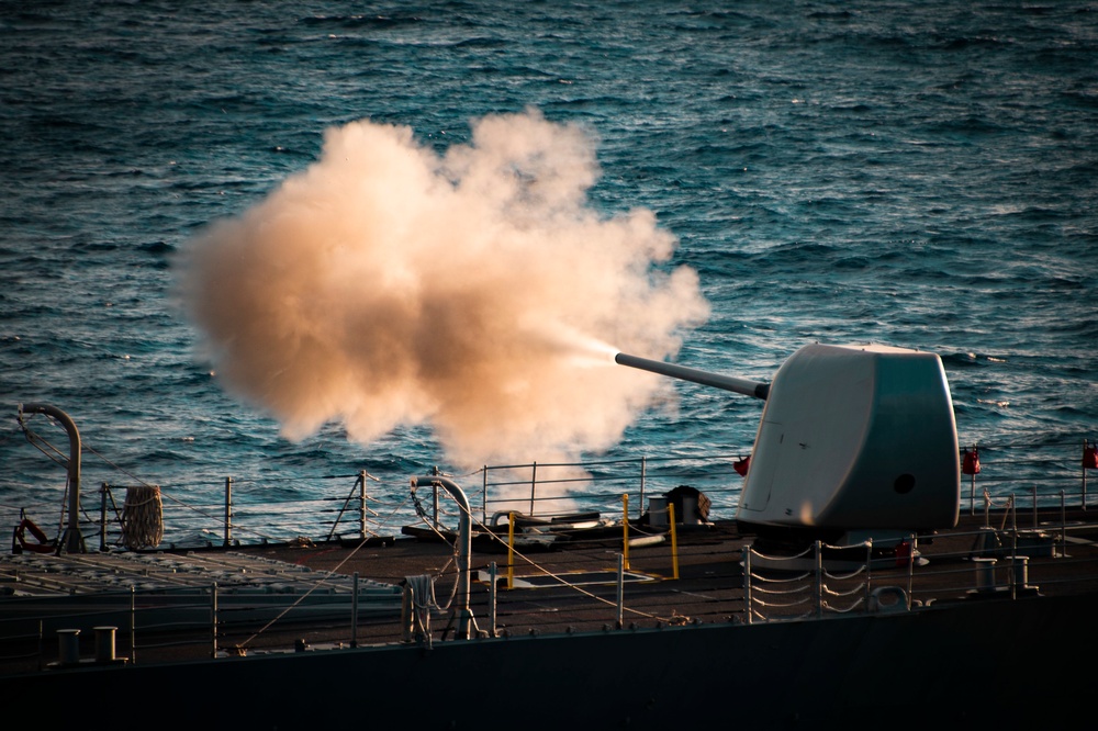 USS Lake Champlain (CG 57) Conducts Live-Fire Exercise alongside USS Carl Vinson (CVN 70)