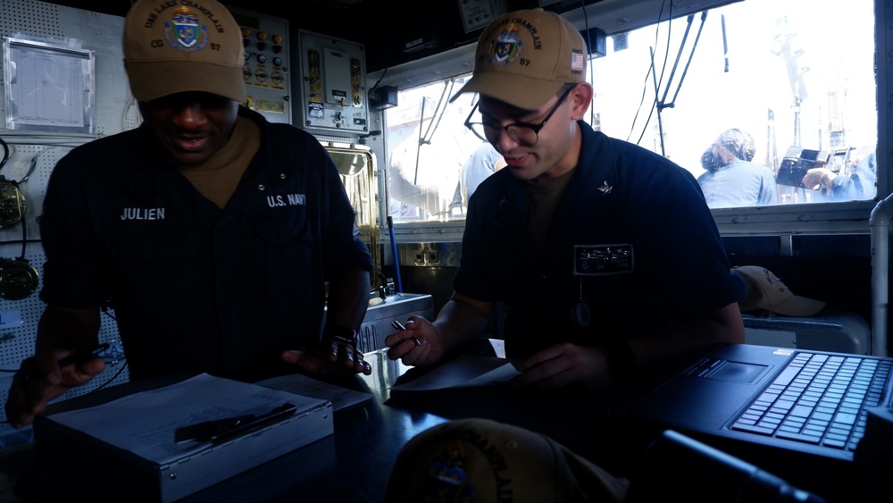 USS Lake Champlain (CG 57) Sailors Standing Watch