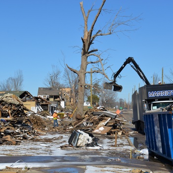 Debris removal operations in Mayfield, KY