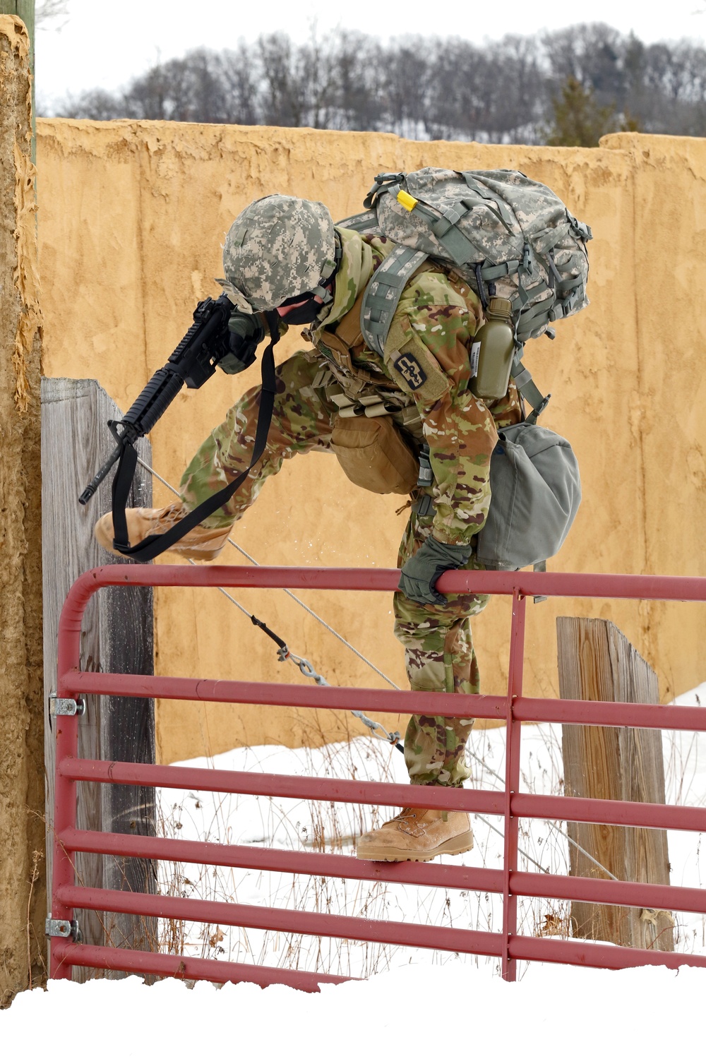 Climbing over gate