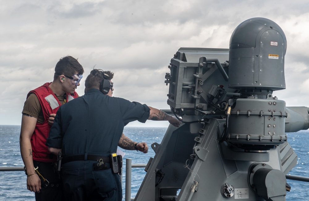 USS America (LHA 6) Conducts MK-38 25mm Machine Gun Maintenance.