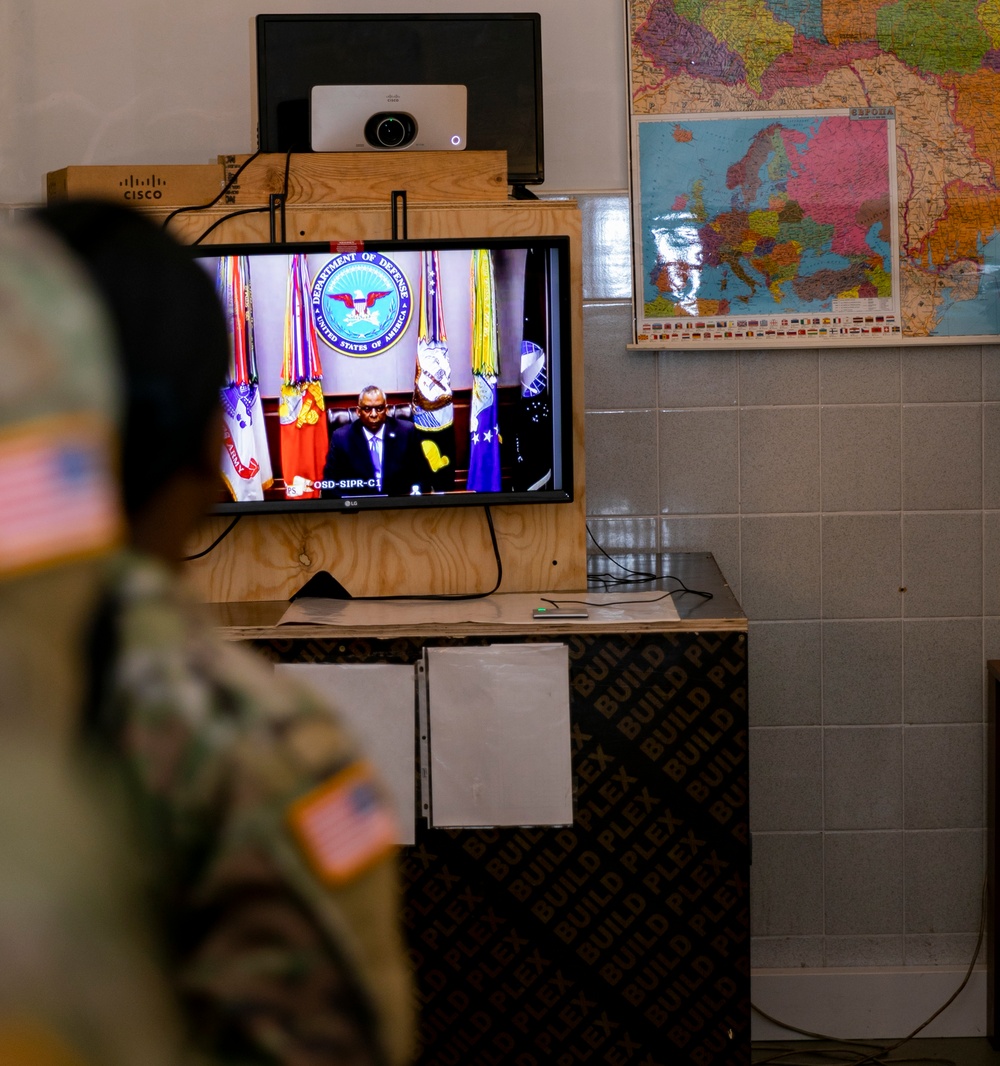 JMTG-U Soldiers meet with U.S. Secretary of Defense Lloyd Austin via teleconference