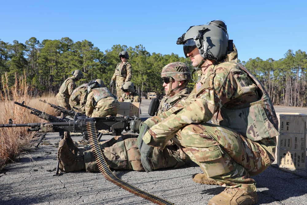 3rd Combat Aviation Brigade Soldiers send rounds down range during an aerial gunnery exercise at Fort Stewart, Georgia.