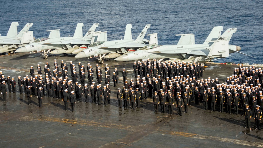 USS Carl Vinson (CVN 70) Sailors Conduct Ship-wide Dress Uniform Inspection in Pacific Ocean