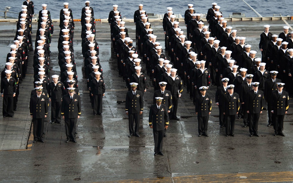 USS Carl Vinson (CVN 70) Sailors Conduct Ship-wide Dress Uniform Inspection in Pacific Ocean