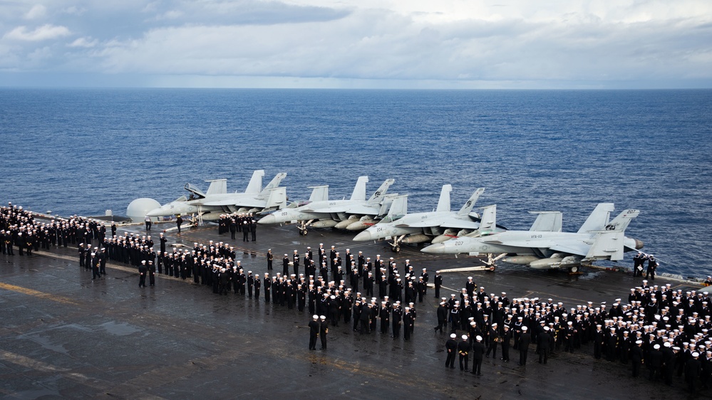 USS Carl Vinson (CVN 70) Sailors Conduct Ship-wide Dress Uniform Inspection in Pacific Ocean